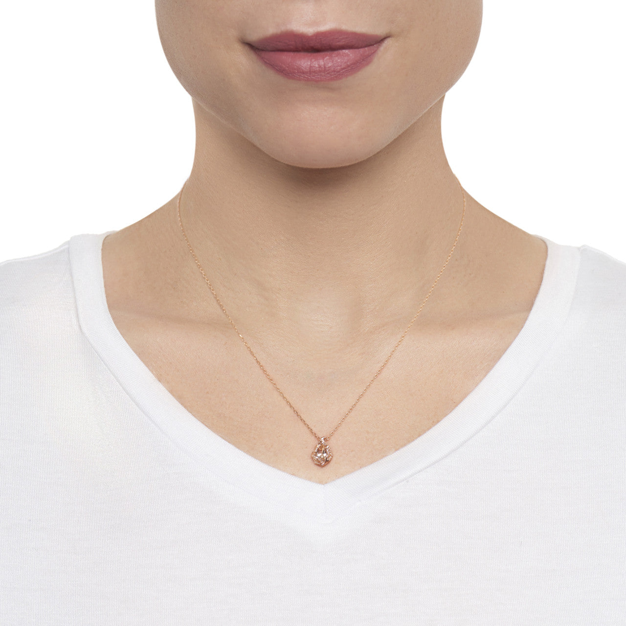 Pear shaped morganite necklace rose gold by Olivia Ewing Jewelry