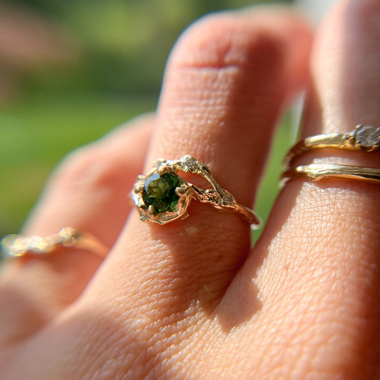 Demi Naples Half Halo w/Green Sapphire