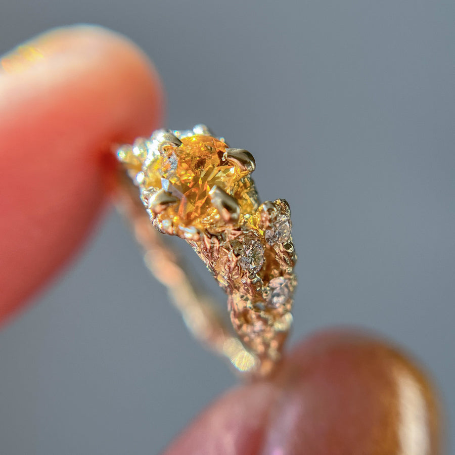 14K Yellow Gold Juniper Citrine & Diamond Cluster Ring