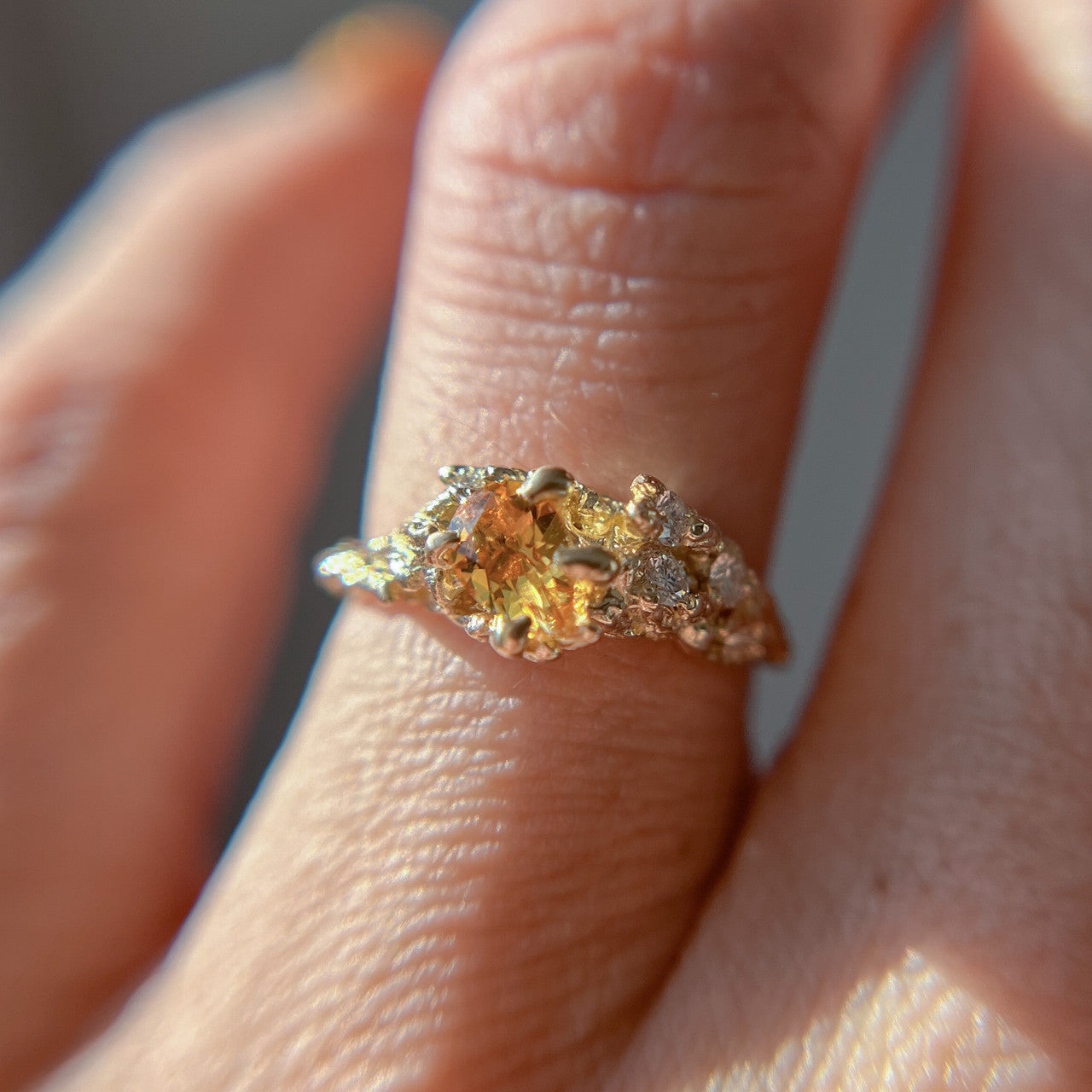 14K Yellow Gold Juniper Citrine & Diamond Cluster Ring