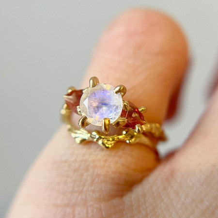 Naples Moonstone & Sunstone Three Stone Ring - Ready To Ship