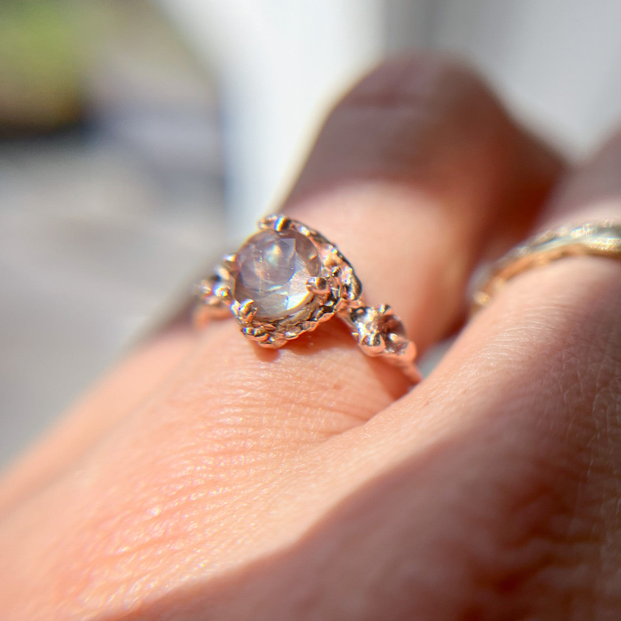 14K Rose Gold Naples Oregon Sunstone Trio Ring by Olivia Ewing Jewelry