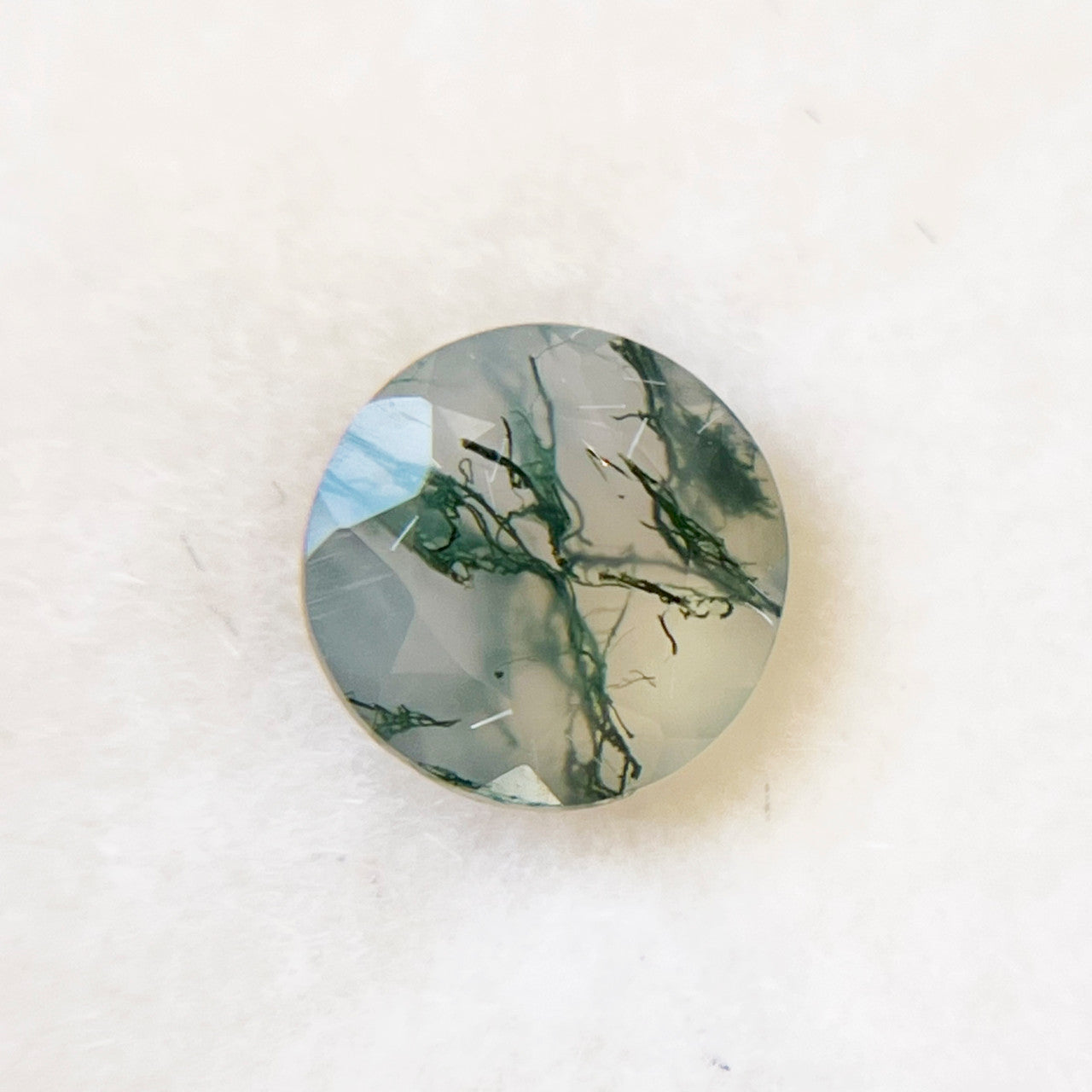 Intricately Veined Round Cut Moss Agate