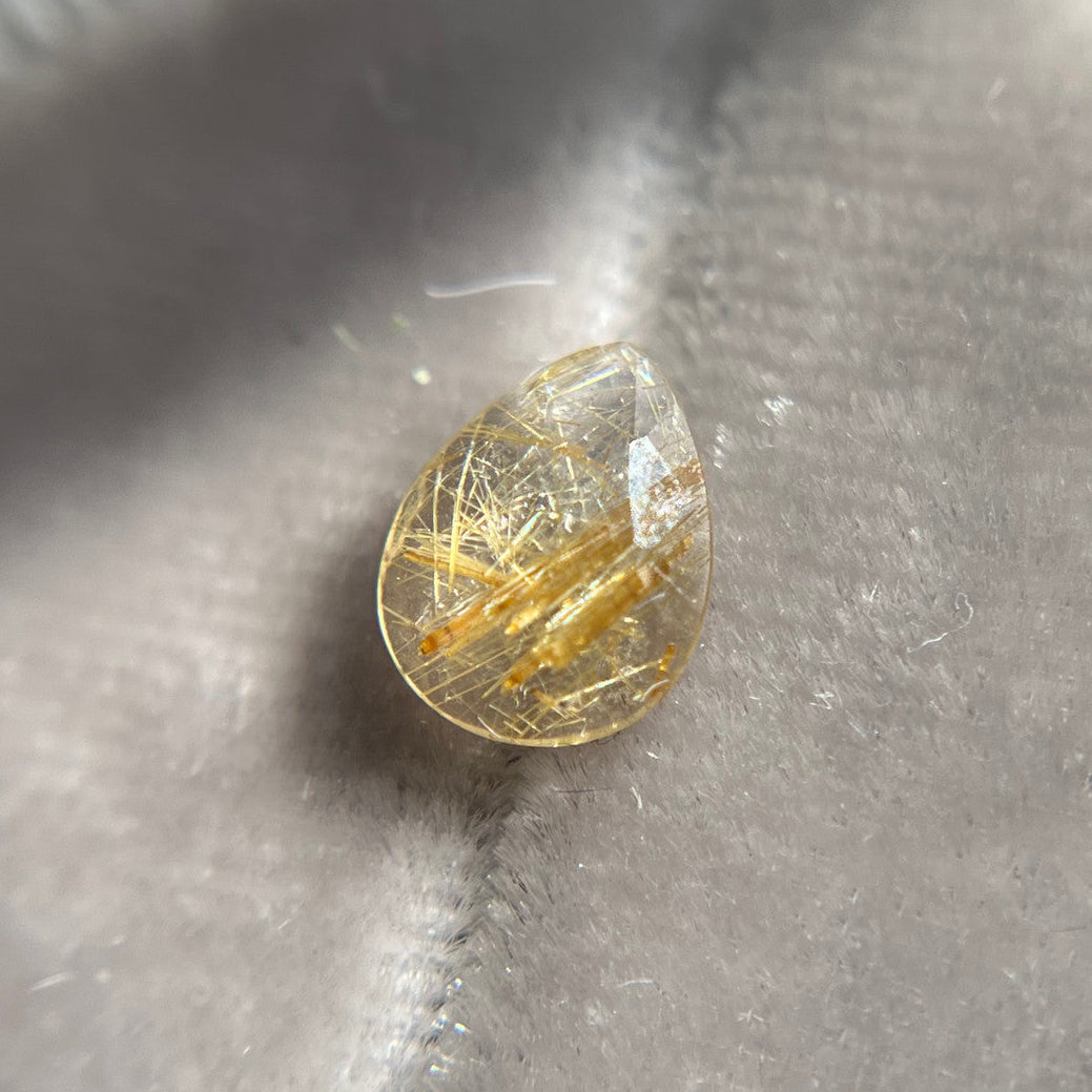 Rose Cut Pear Shaped Gold Straw Rutilated Quartz