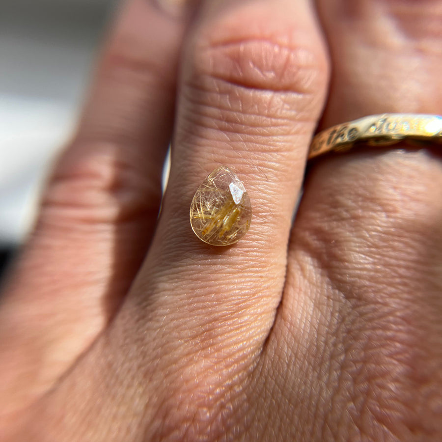 Rose Cut Pear Shaped Gold Straw Rutilated Quartz