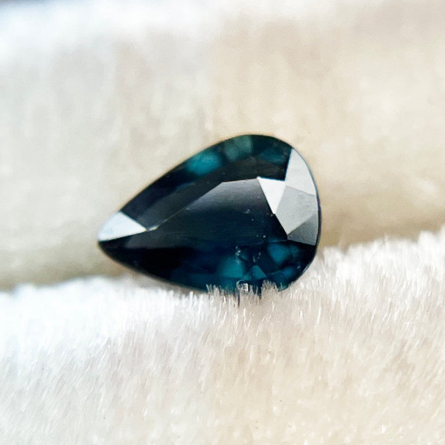 Dark Teal Blue Pear Cut Montana Sapphire