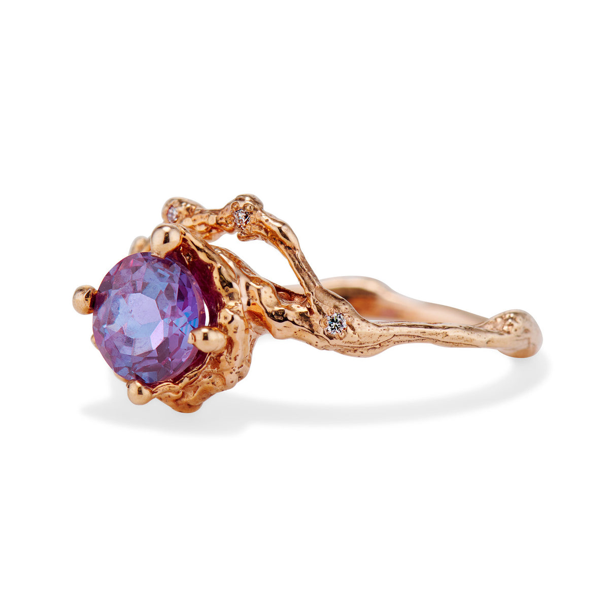 14K Rose Gold Naples Alexandrite Half Halo Ring by Olivia Ewing Jewelry
