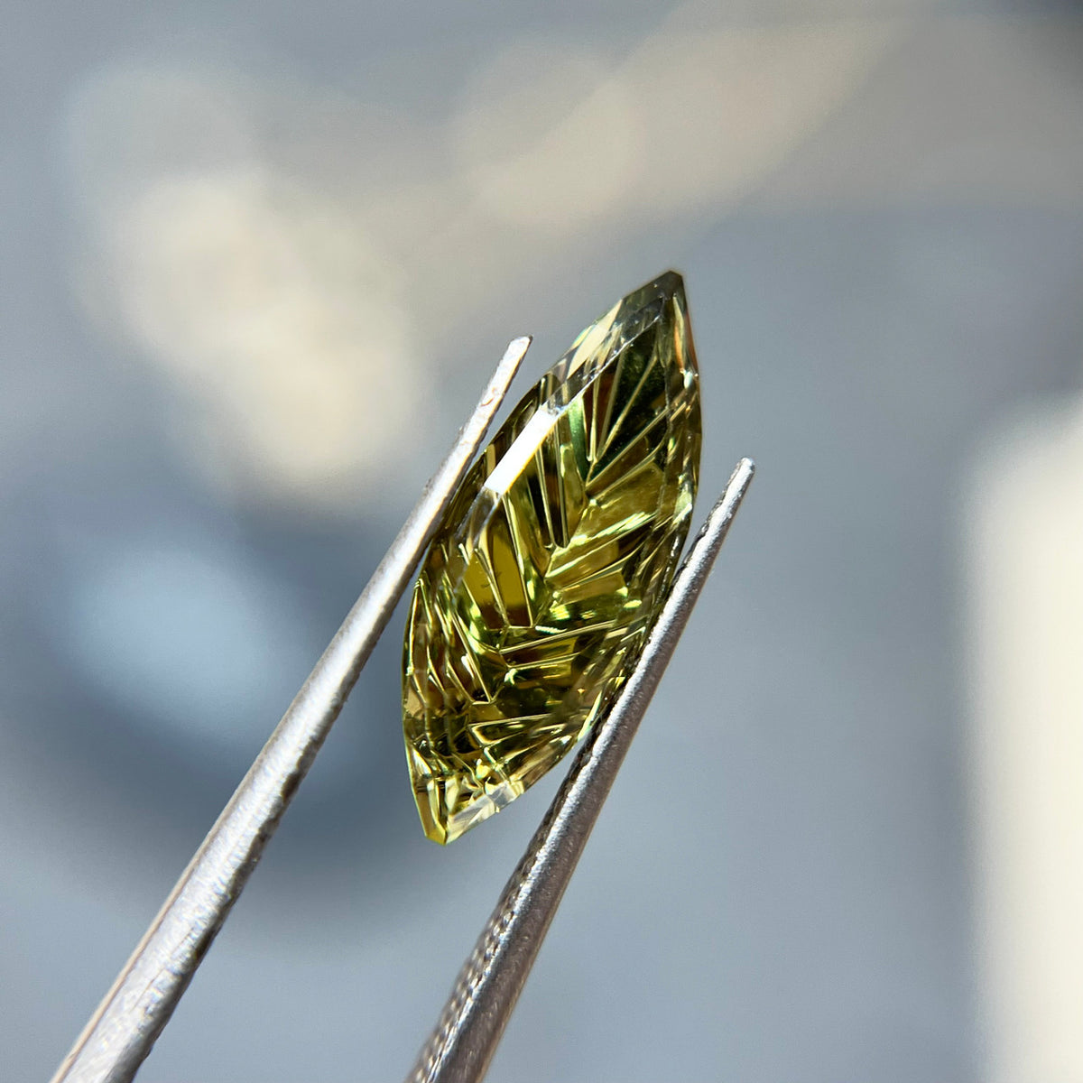 Yellow Green Leaf Sapphire Marquise Dreamscape™ Cut by John Dyer