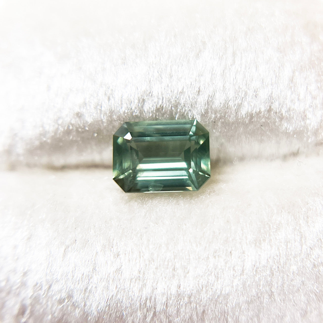 Emerald Cut Sage Green Opalescent Sapphire