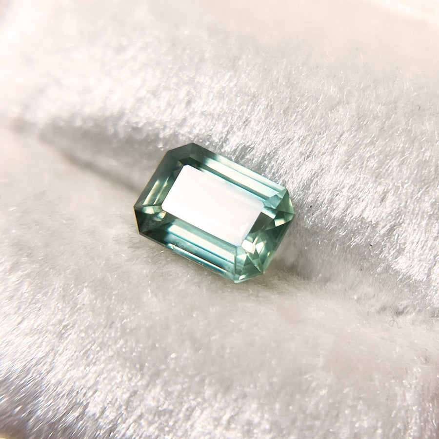 Emerald Cut Sage Green Opalescent Sapphire