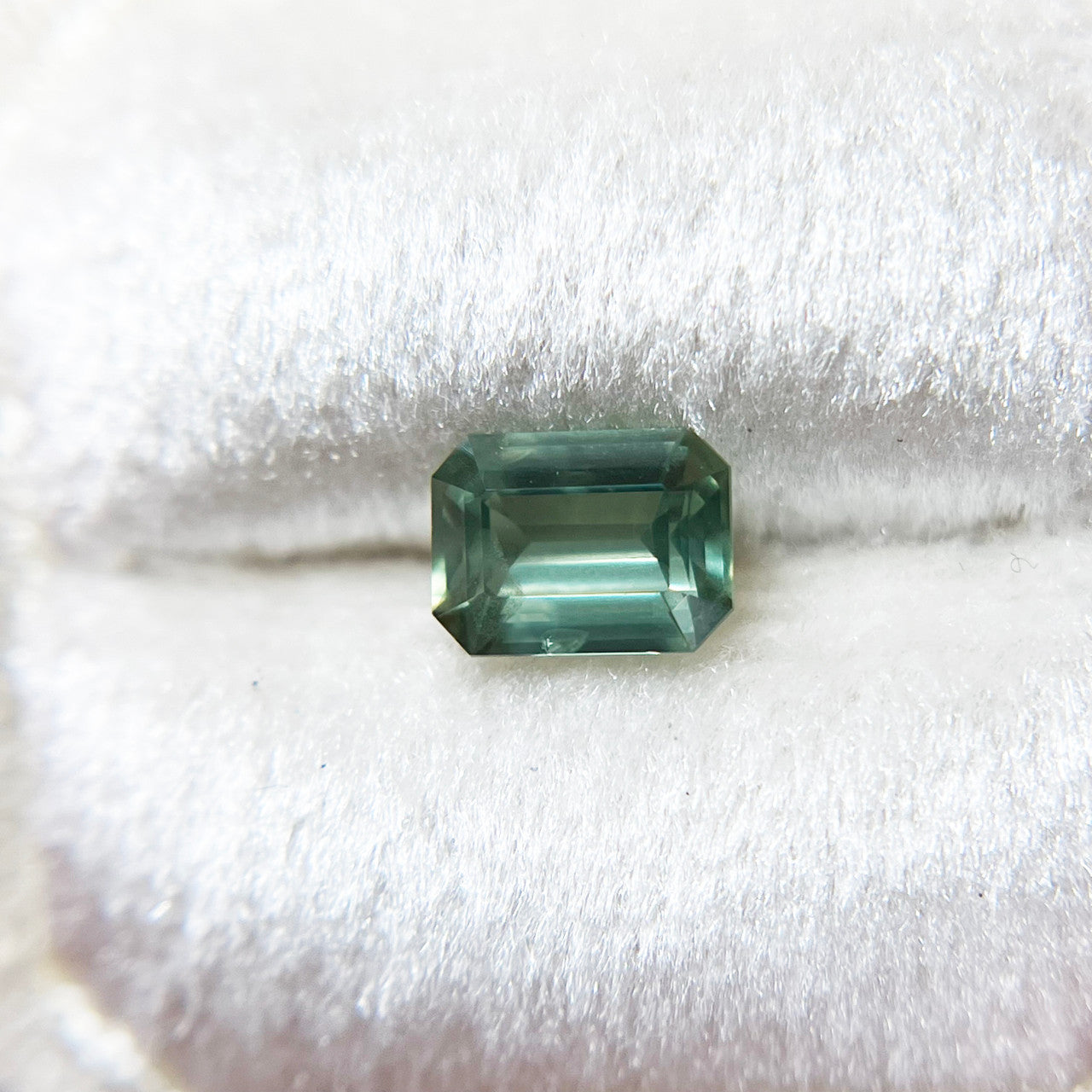 Emerald Cut Sage Green Opalescent Sapphire