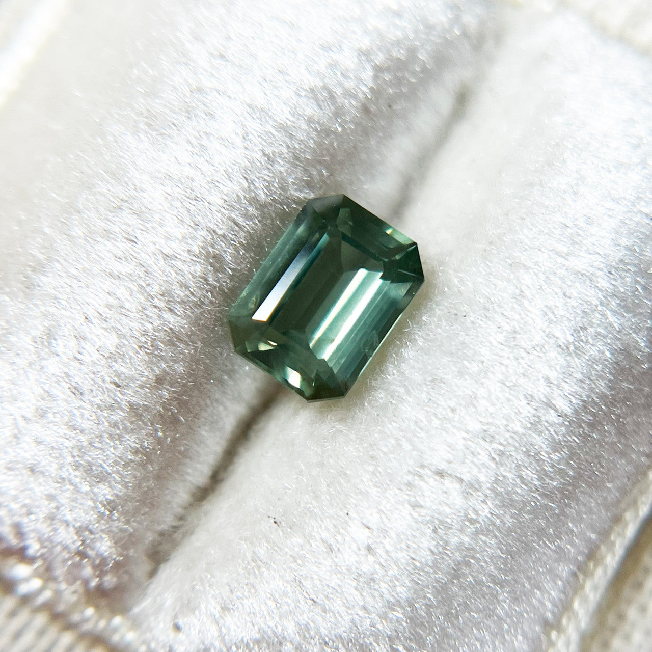 Emerald Cut Sage Green Opalescent Sapphire