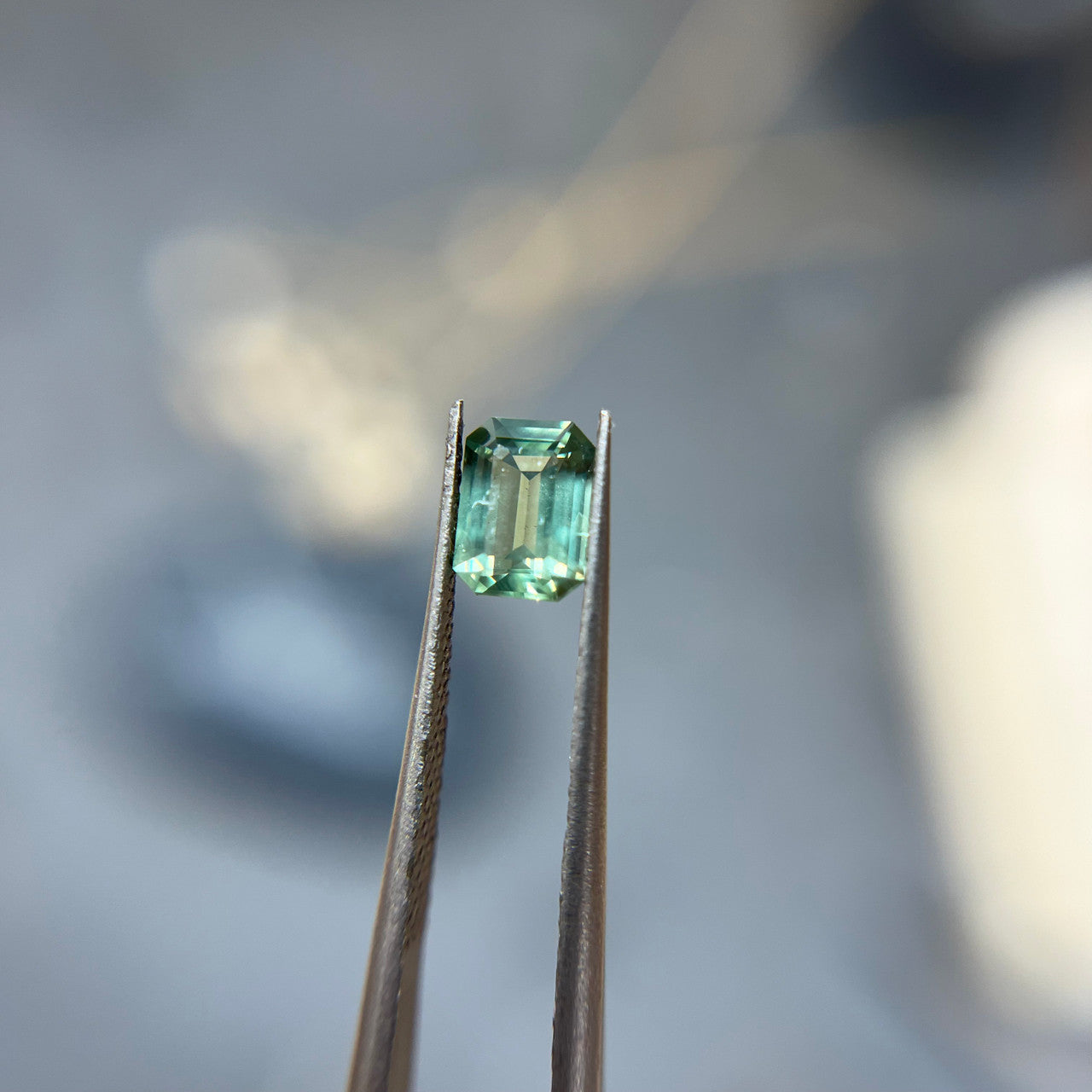 Emerald Cut Sage Green Opalescent Sapphire