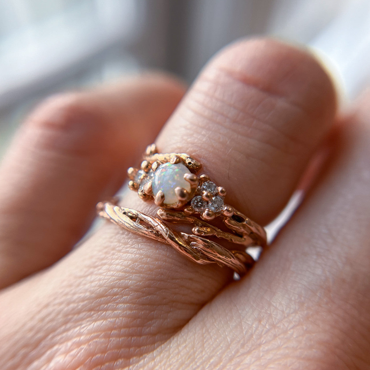 14K Rose Gold Union Ring and Feyre Opal Cluster Ring