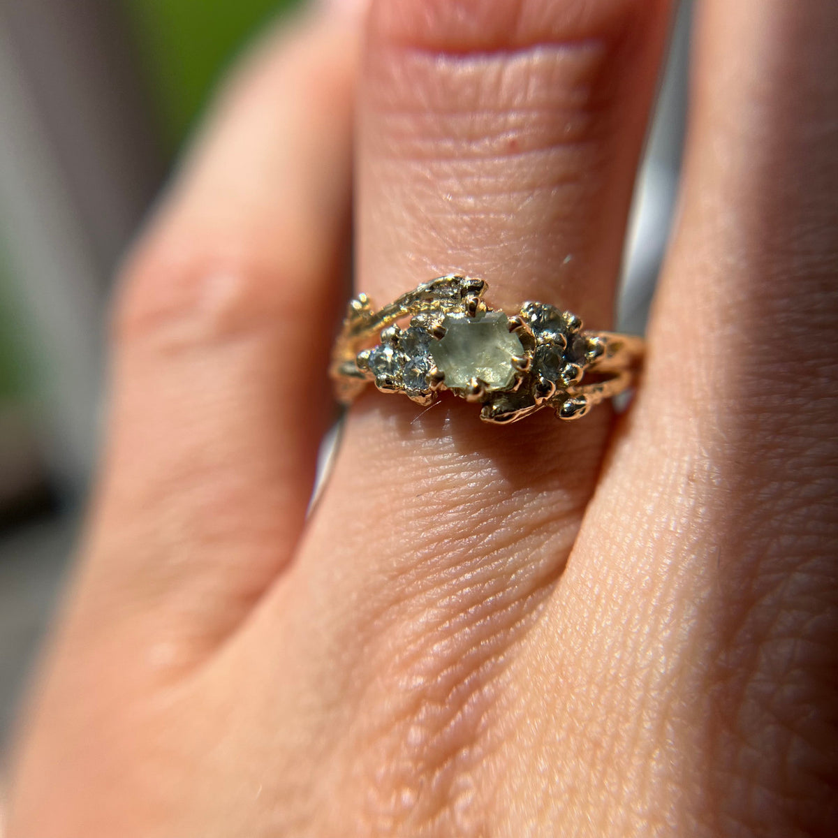 OOAK - Feyre Hexagonal Cut Montana Sapphire Cluster Ring