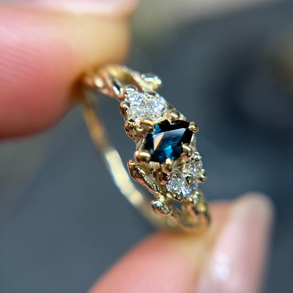 OOAK - Feyre Marquise Cut Teal Blue Sapphire Cluster Ring