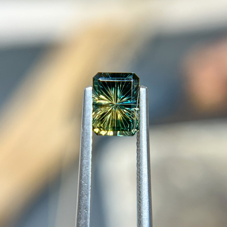 Parti Color Teal Lime Green Australian Sapphire Starbrite™ Cut by John Dyer