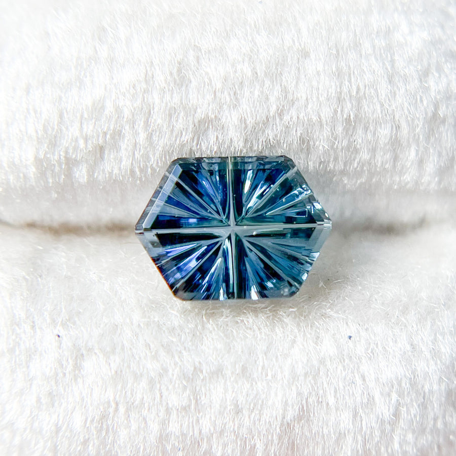 Brilliant Teal Blue Hexagon Sapphire StarBrite™ Cut by John Dyer