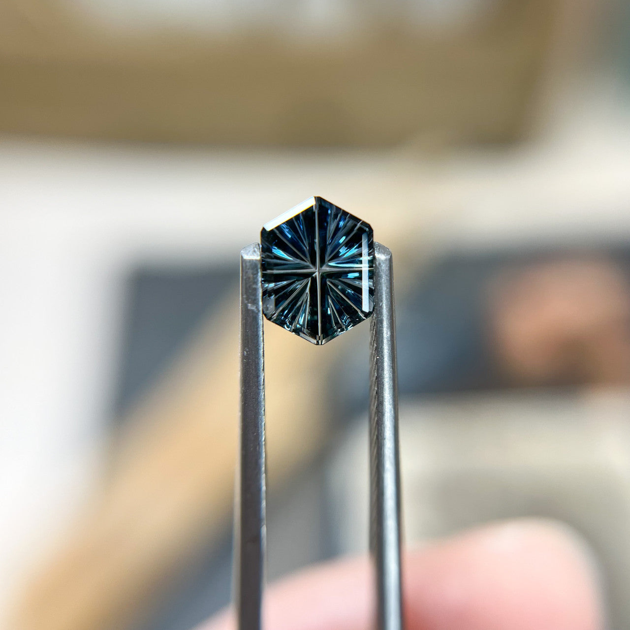 Brilliant Teal Blue Hexagon Sapphire StarBrite™ Cut by John Dyer