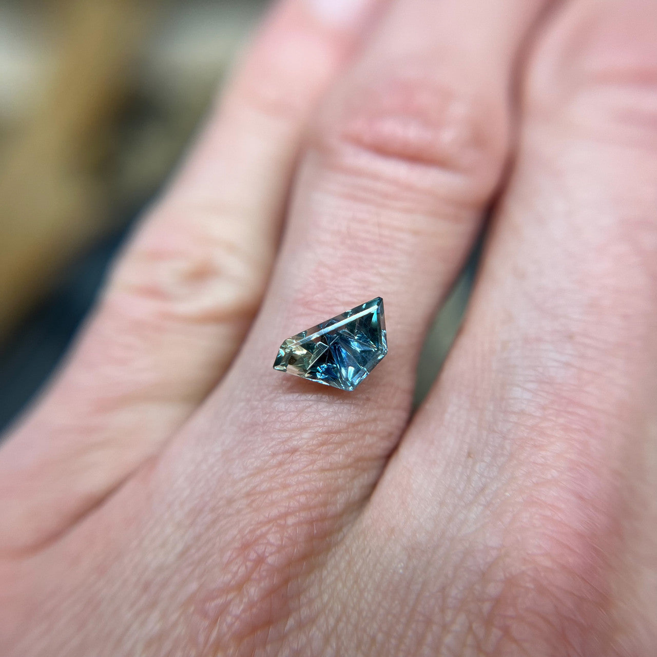 Teal Blue Lime Parti Color Freeform Sapphire Dreamscape™ Cut by John Dyer