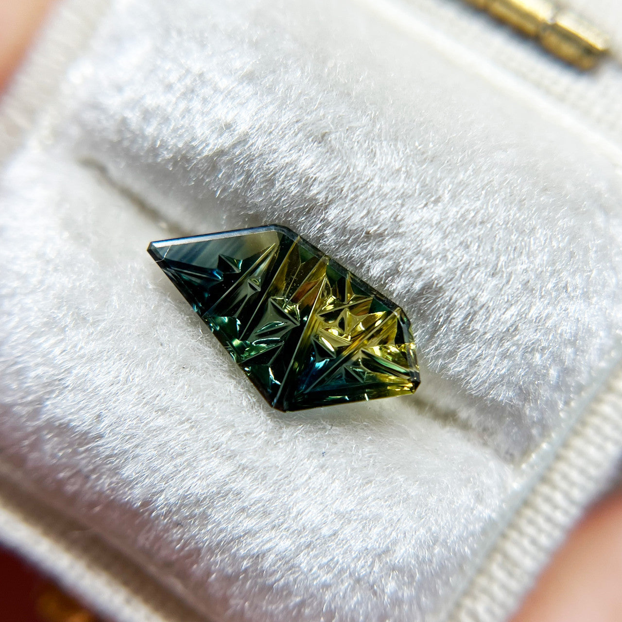 Teal Lime Parti Color Freeform Australian Sapphire Dreamscape™ Cut by John Dyer