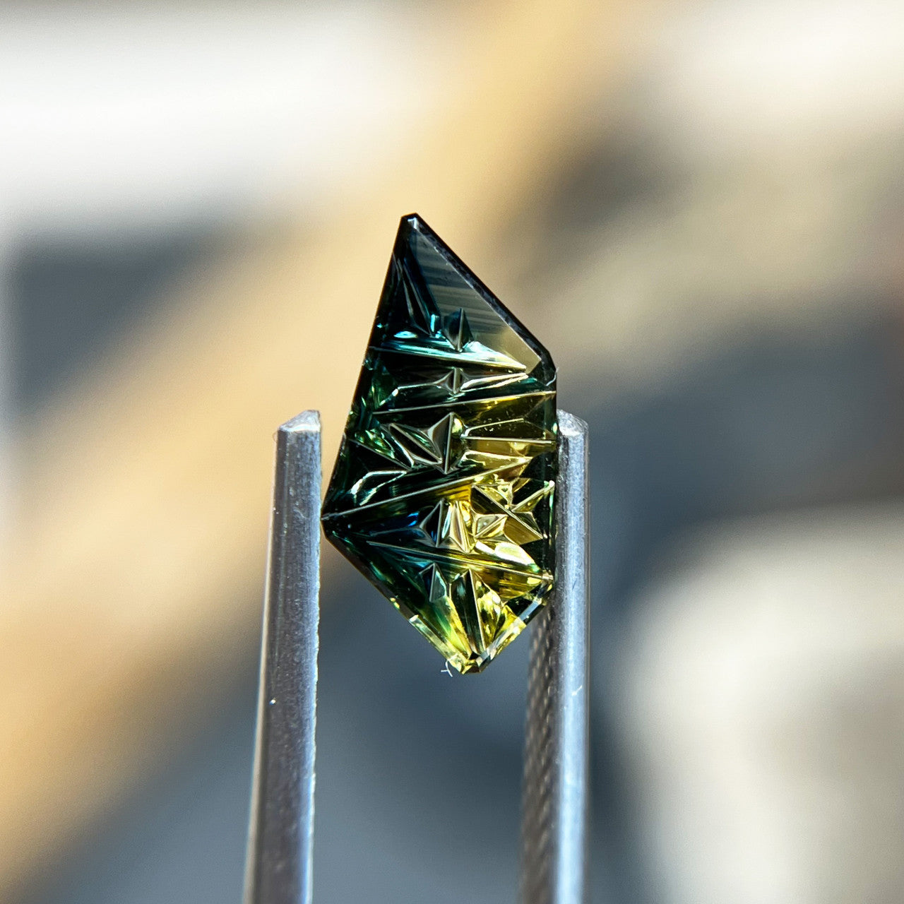 Teal Lime Parti Color Freeform Australian Sapphire Dreamscape™ Cut by John Dyer