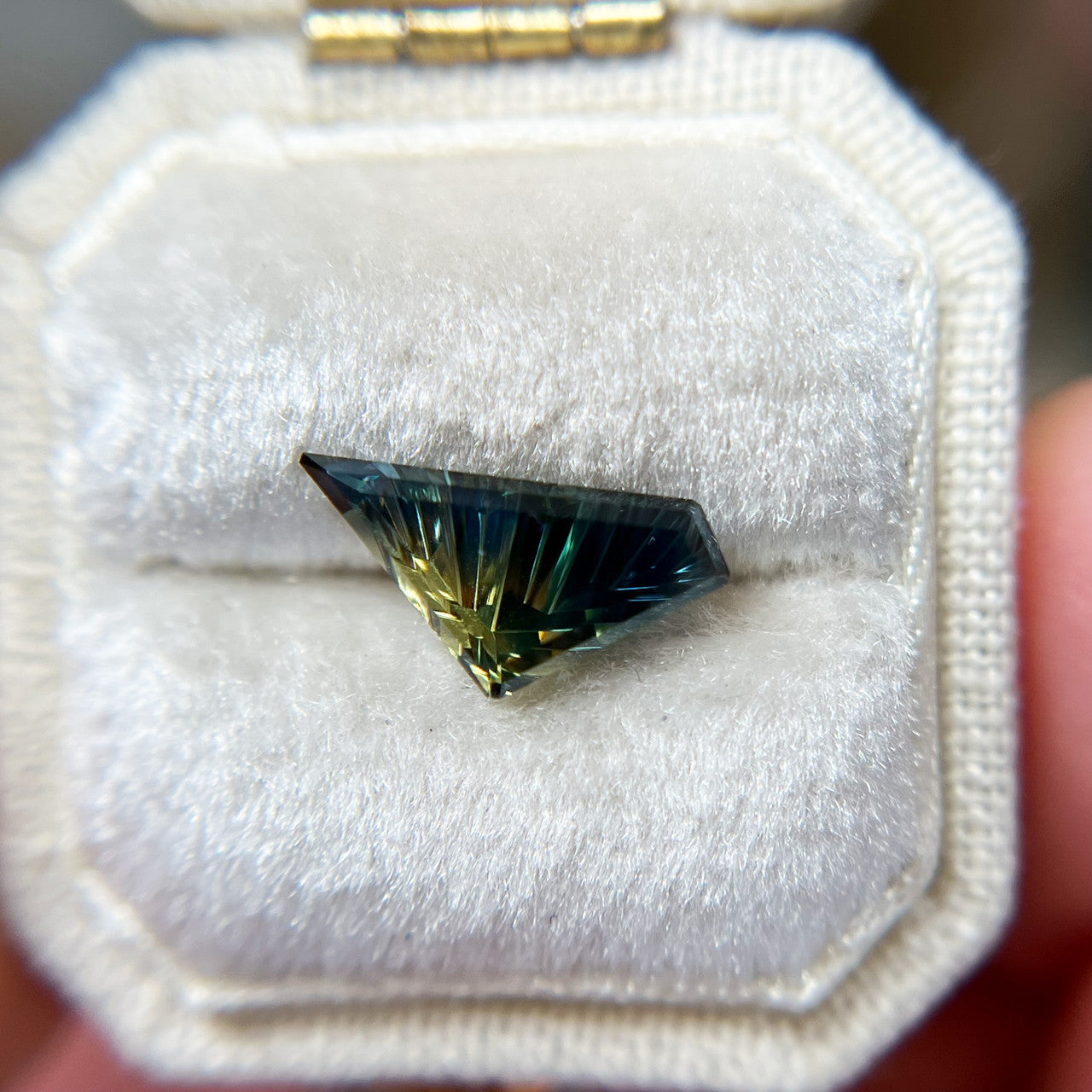 Elysian Wing Sapphire - Parti Color Teal Green Lime Australian Sapphire, Dreamscape™ Cut by John Dyer