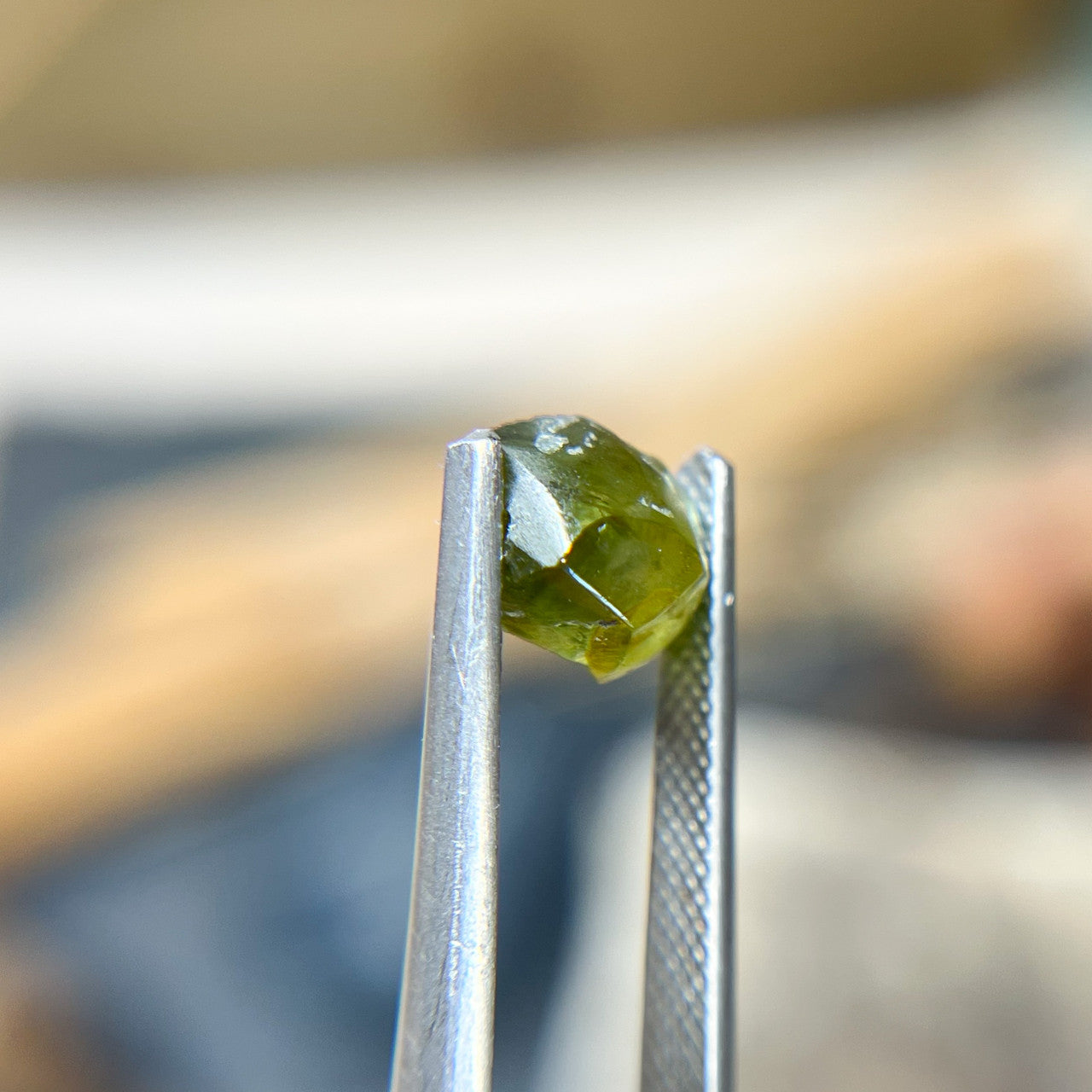Organically Faceted Parti Color Yellow Green Australian Sapphire
