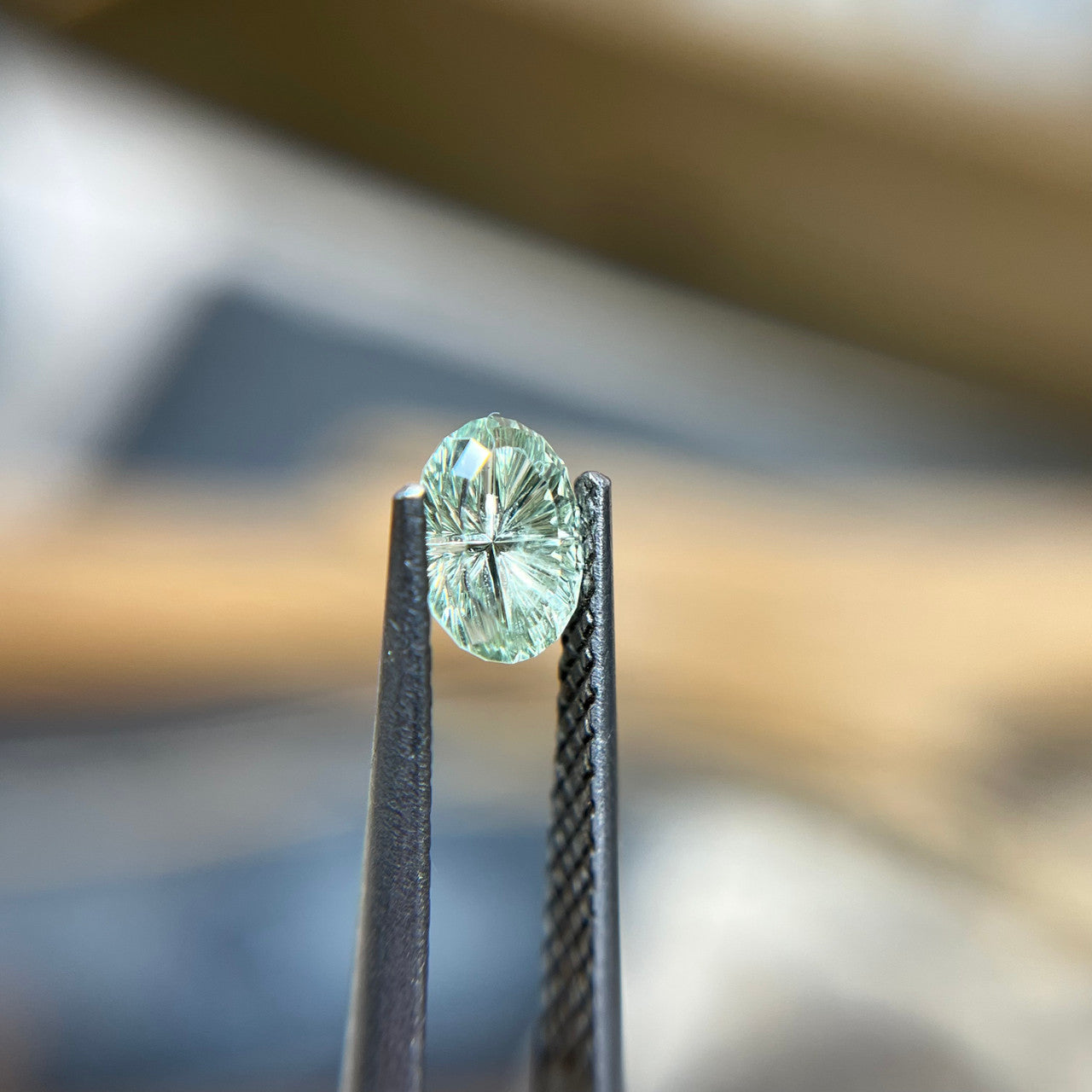Pale Green Oval Montana Sapphire Starbrite™ Cut by John Dyer