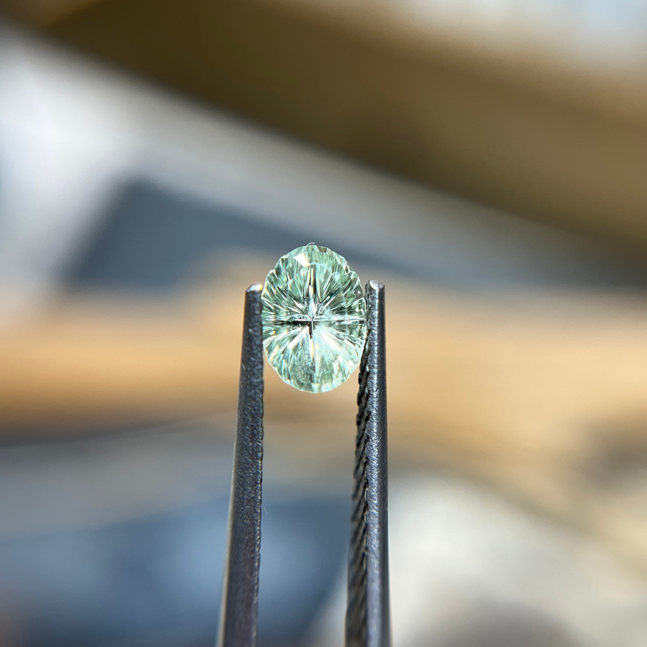 Pale Green Oval Montana Sapphire Starbrite™ Cut by John Dyer