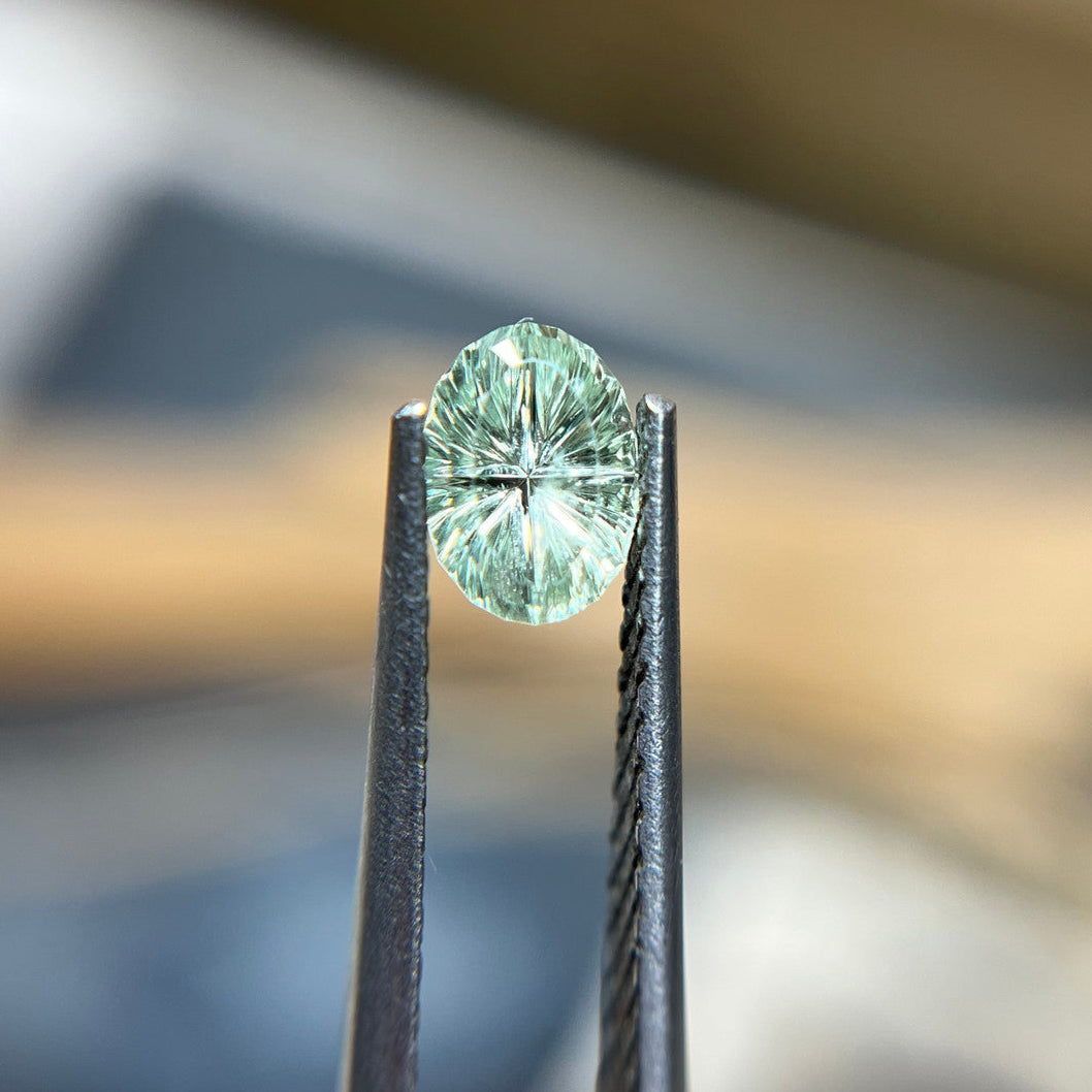 Pale Green Oval Montana Sapphire Starbrite™ Cut by John Dyer