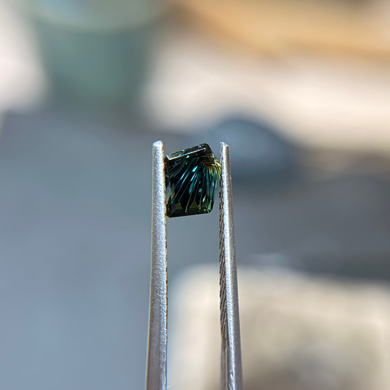 Parti Color Teal Green Australian Sapphire Freeform Dreamscape™ Cut by John Dyer