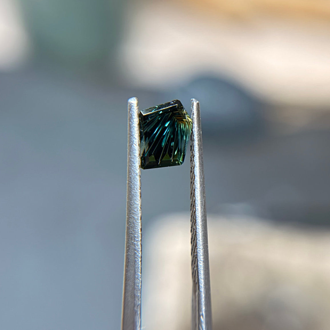 Parti Color Teal Green Australian Sapphire Freeform Dreamscape™ Cut by John Dyer