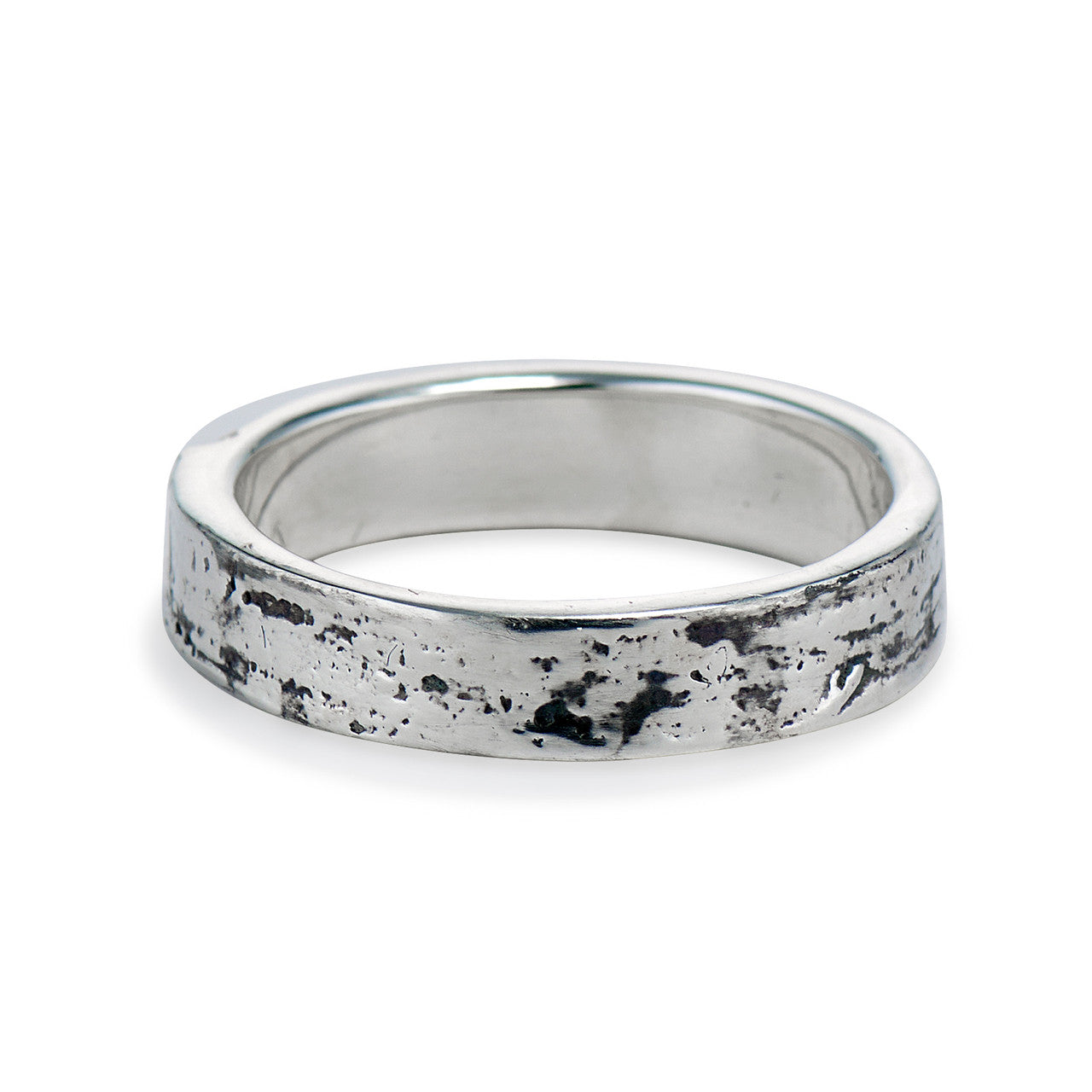 Men's silver wood wedding band by Olivia Ewing Jewelry