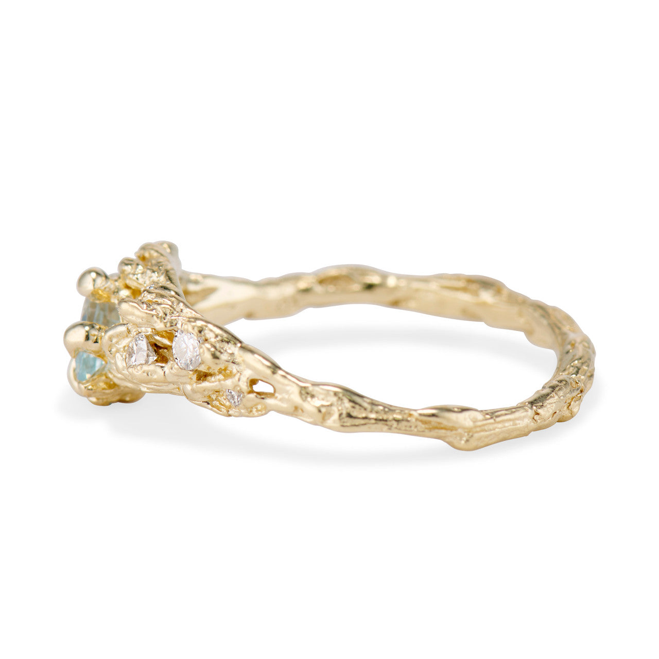 14K Yellow Gold Juniper Aquamarine & Diamond Cluster Ring by Olivia Ewing Jewelry