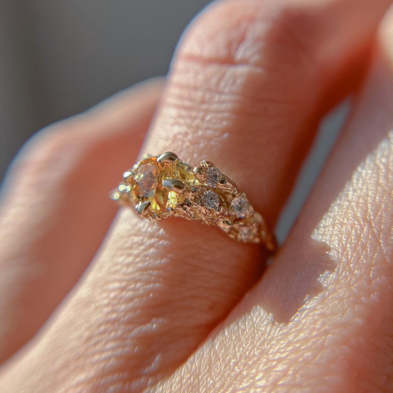 14K Yellow Gold Juniper Citrine & Diamond Cluster Ring