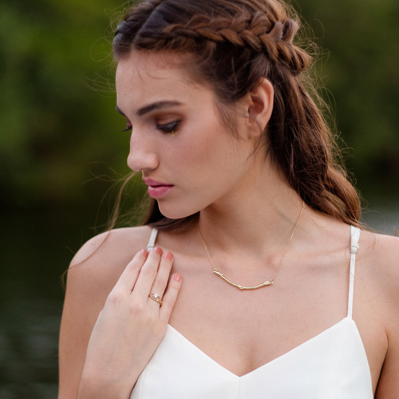 gold twig necklace for her by Olivia Ewing Jewelry