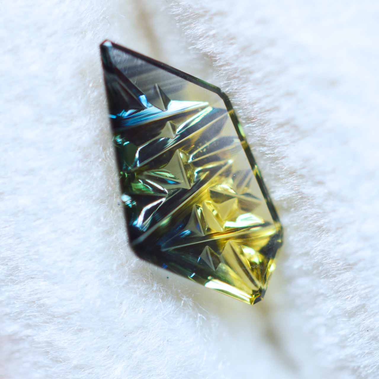 Teal Lime Parti Color Freeform Australian Sapphire Dreamscape™ Cut by John Dyer