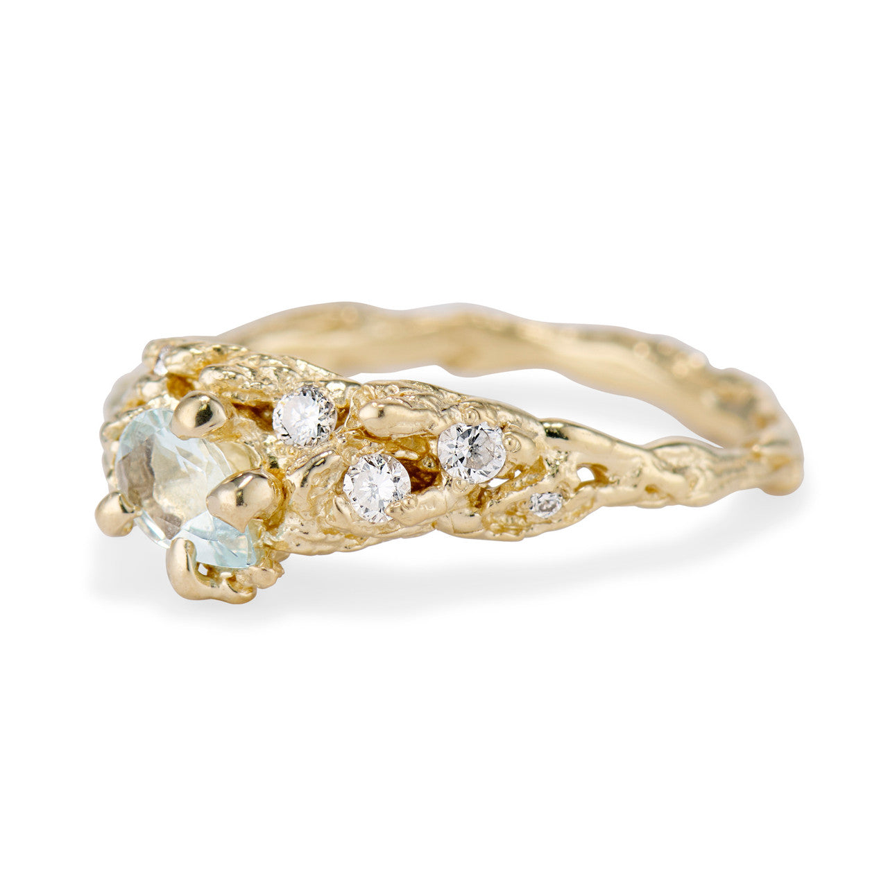 14K Yellow Gold Juniper Aquamarine & Diamond Cluster Ring by Olivia Ewing Jewelry