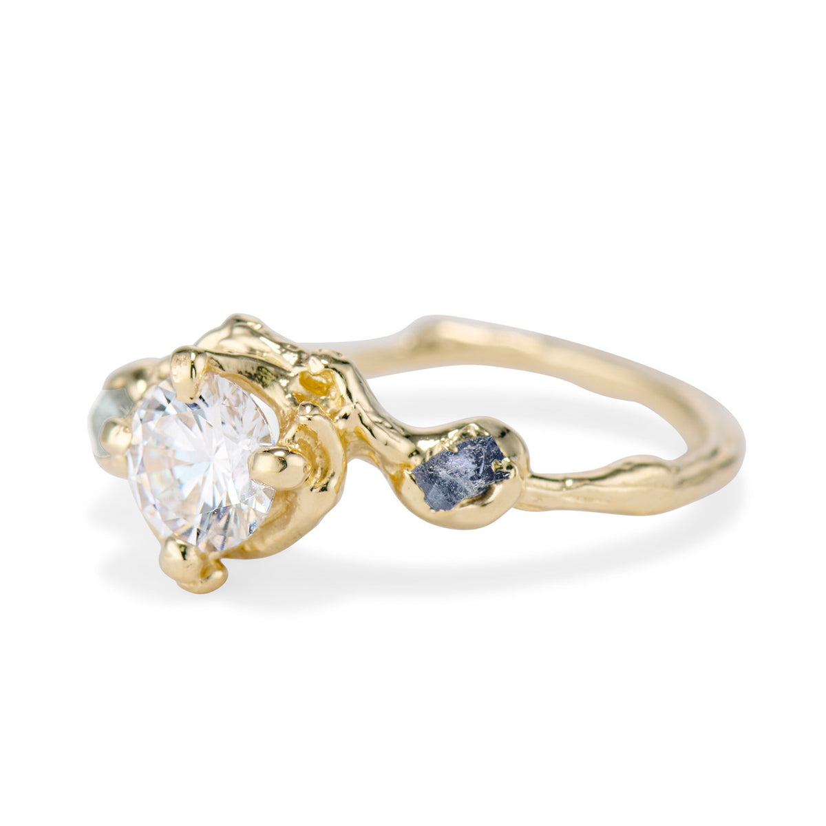 Naples Diamond & Rough Montana Sapphire Trio Ring