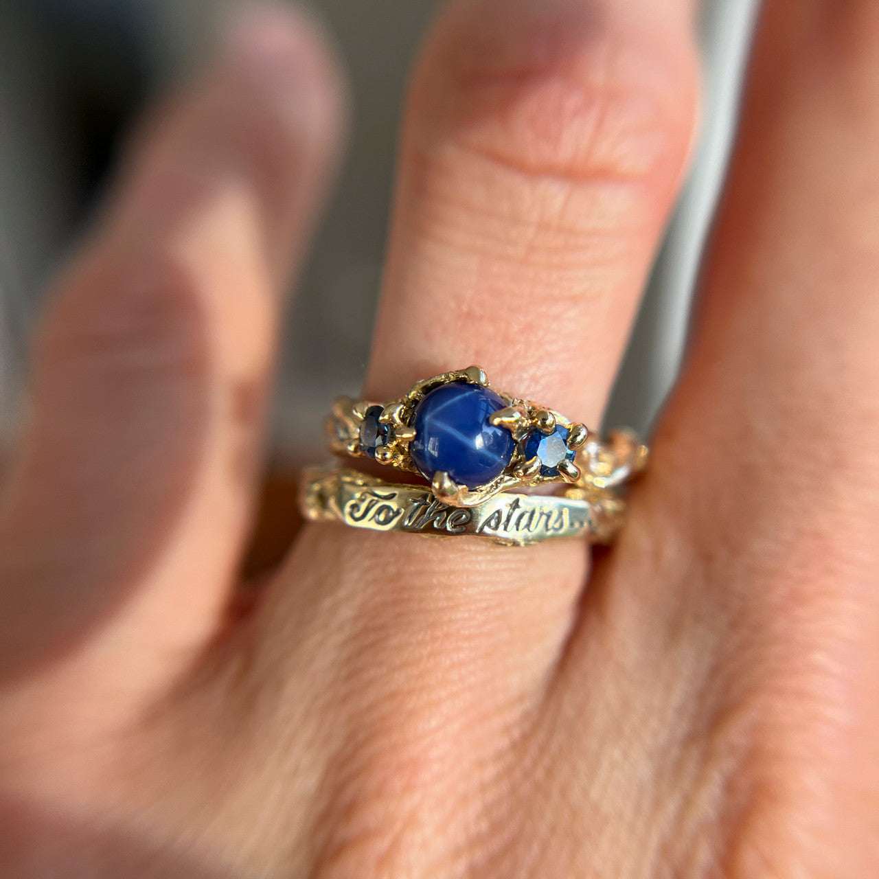 Woodland Star Sapphire Three Stone Ring - Ready To Ship