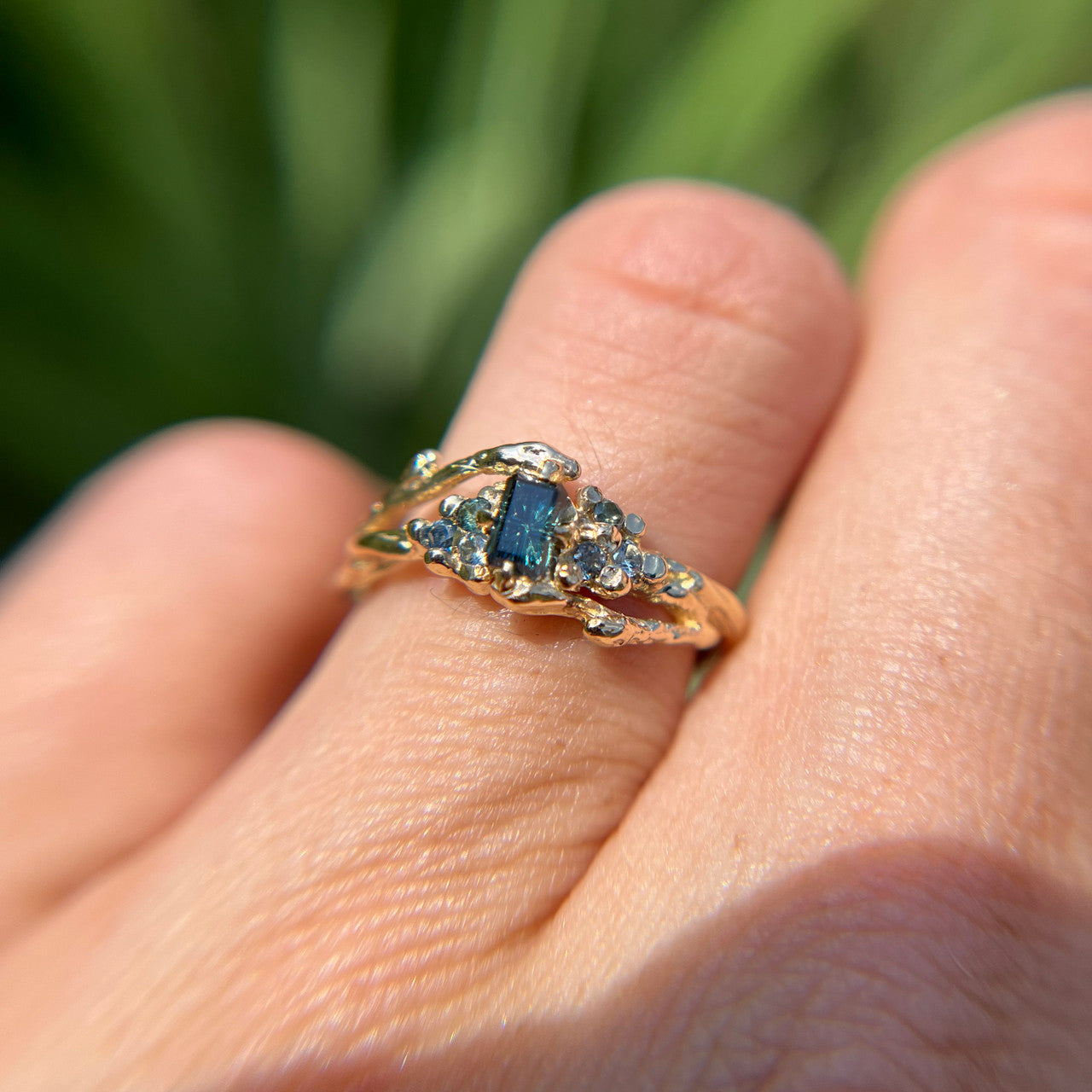 OOAK - Feyre Cluster Ring with a Teal Australian Sapphire Starbrite™ Cut by John Dyer