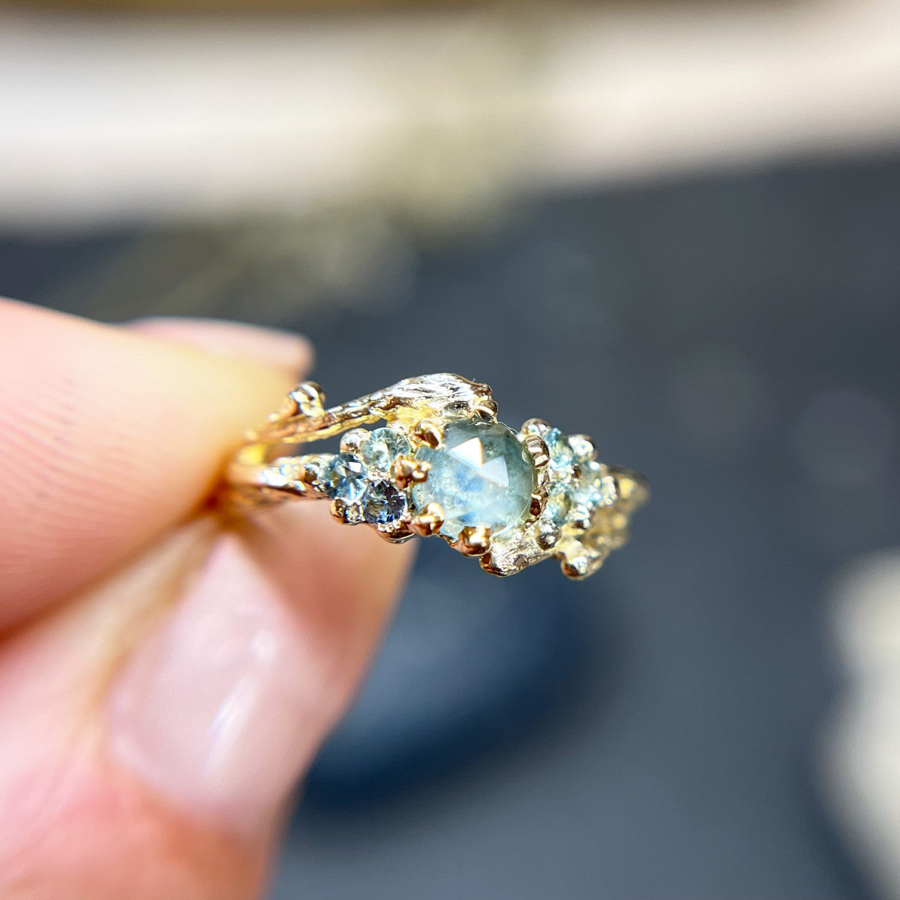 OOAK - Feyre Rose Cut Montana Sapphire Ring
