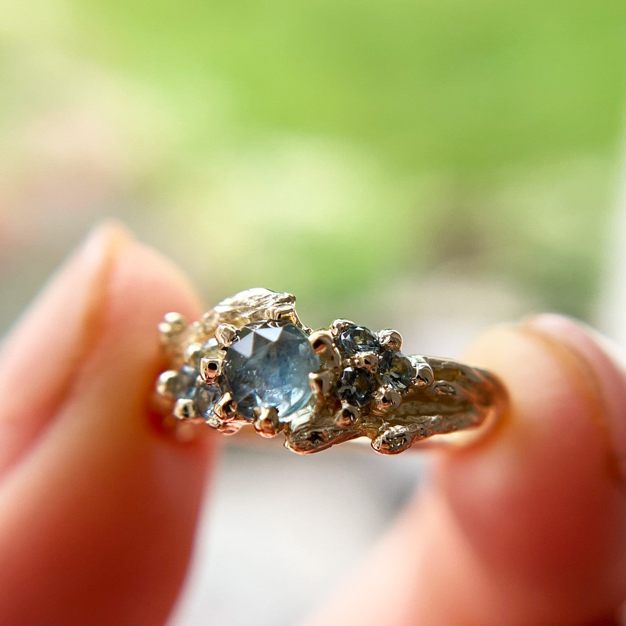 OOAK - Feyre Rose Cut Montana Sapphire Ring
