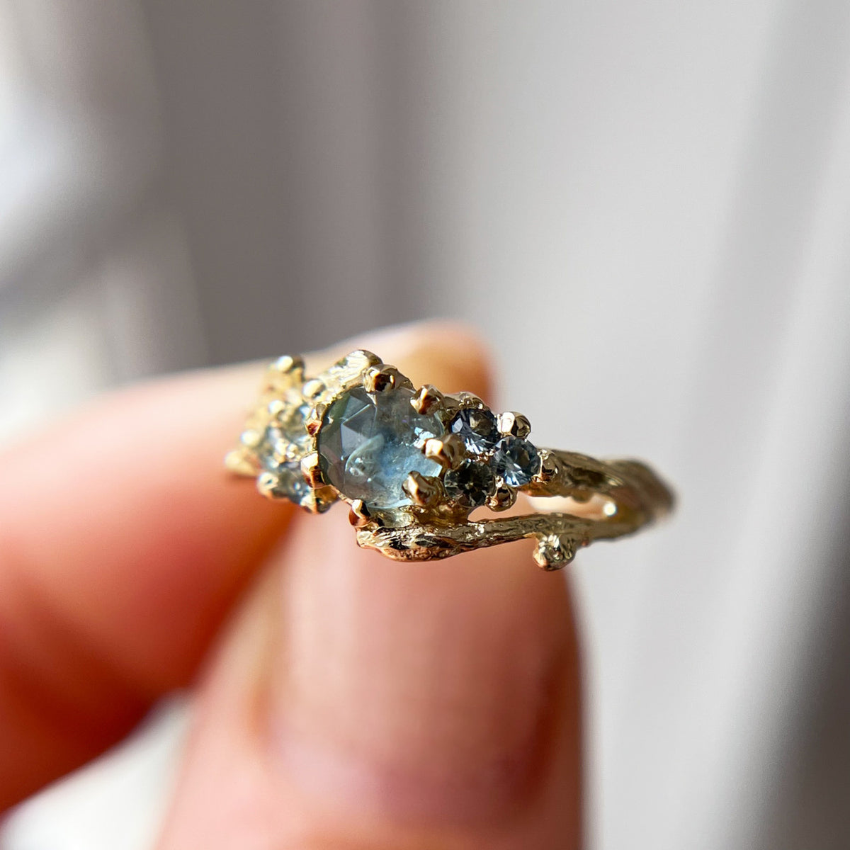 OOAK - Feyre Rose Cut Montana Sapphire Cluster Ring