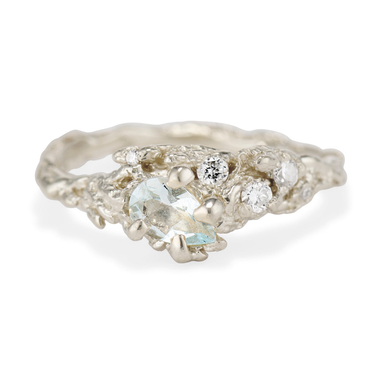 14K White Gold Juniper Aquamarine & Diamond Cluster Ring by Olivia Ewing Jewelry
