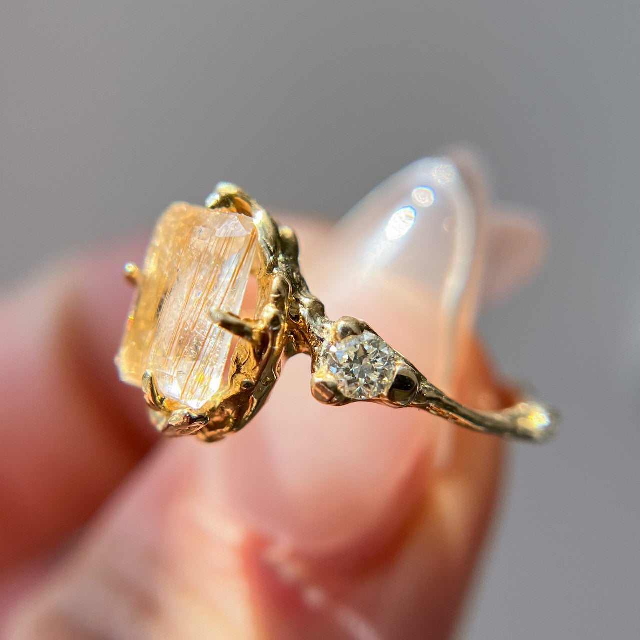 14K Yellow Gold Naples Rutilated Quartz Trio Ring