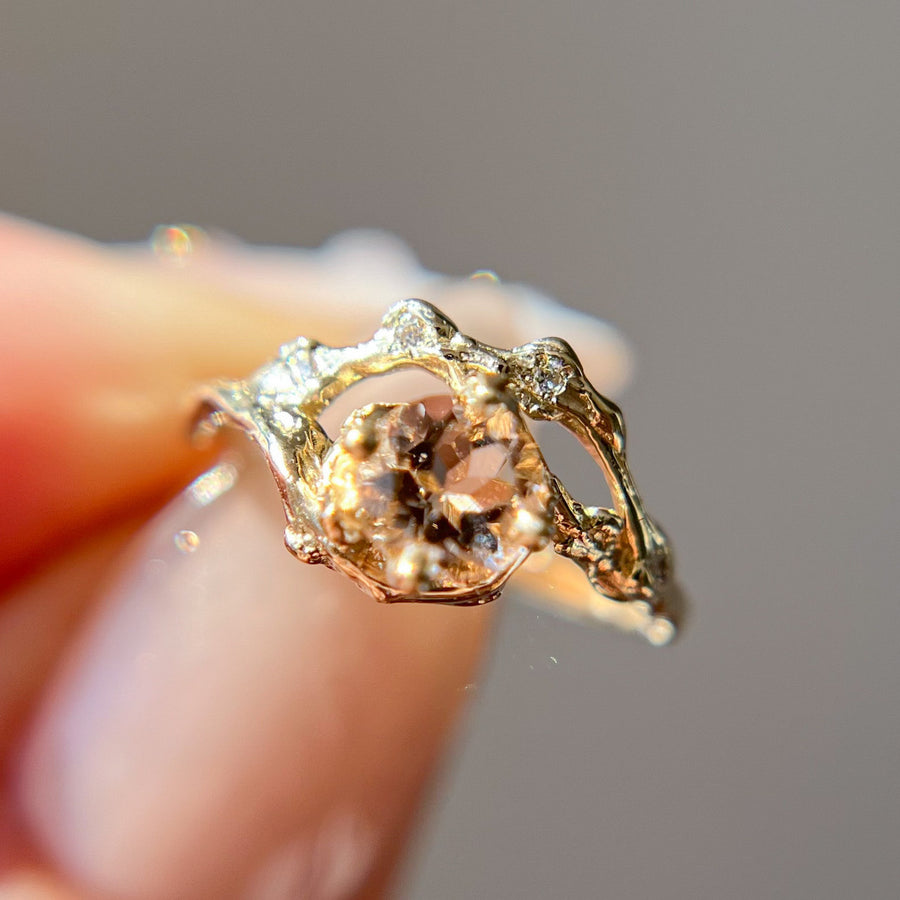 14K Yellow Gold Naples Morganite Half Halo Ring