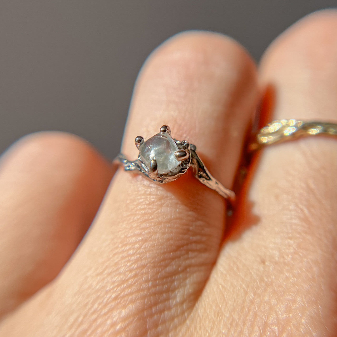 14K White Gold with Rhodium Plating Demi Naples Rough Montana Sapphire Solitaire Ring by Olivia Ewing Jewelry