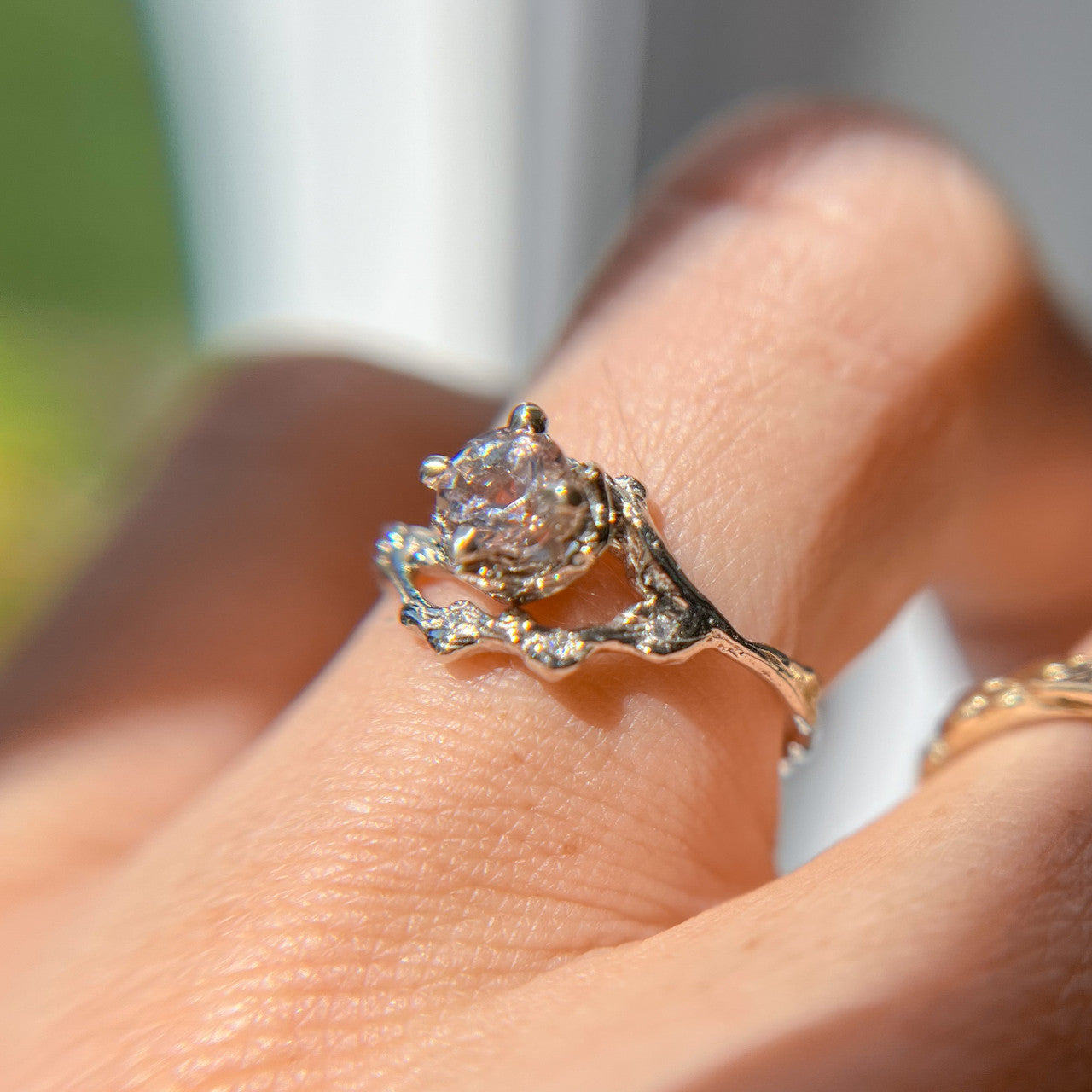 14K White Gold Naples Morganite Half Halo Ring